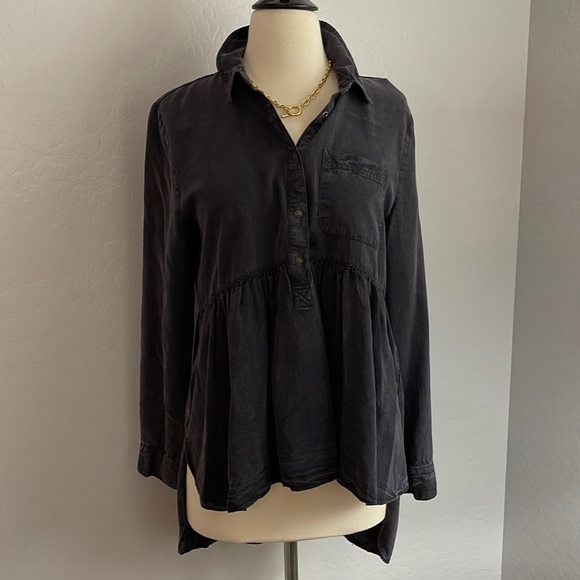 Zara woman premium denim black high low soft ladies 3/4 snap button down top - Picture 5 of 12